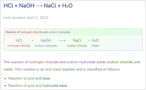 Screenshot of new chemical reaction page